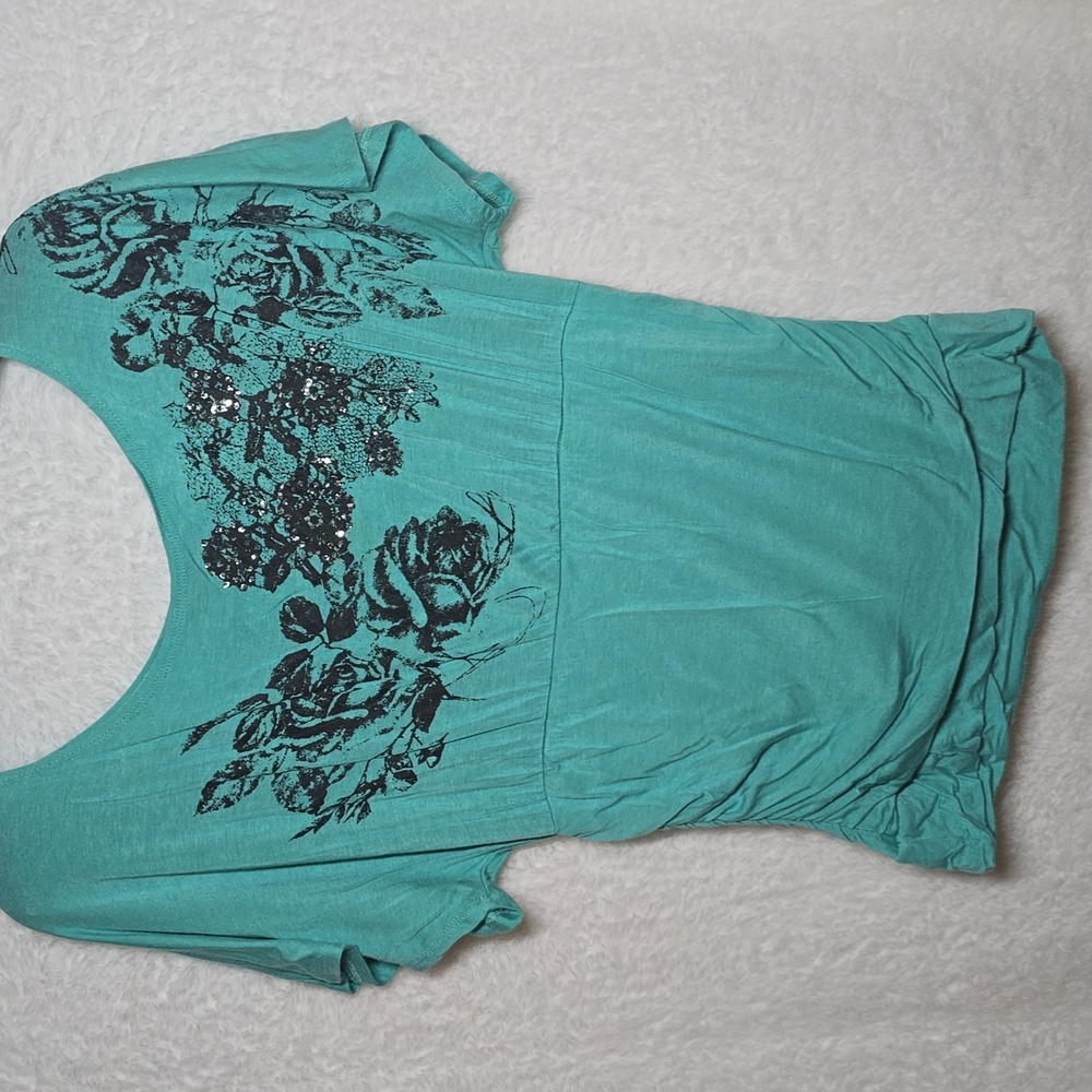 Annabelle Teal Floral Short Sleeve Top
